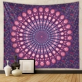 Macro shot of mandala tapestry with purple floral patterns on a gray textured wall - 73X95CM / Brushed Fabric