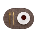 Oval brown leather placemat with linen texture finish and gold cutlery - Oval / Oval Coffee