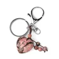 Pink heart-shaped natural stone keychain with braided tassels and lobster clasp - Rhodochrosite (Matching Beads)