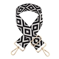 Detail of 5cm wide jacquard diamond strap with gold lobster clasps and metal buckle - Gold Buckle / Black & White