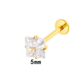 Titanium flat back stud with 5mm square gold-toned sparkling zirconia stone - 5mm Square / Gold