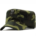 Vintage jungle camouflage military flat top cap with metal shield badge for outdoor wear - Jungle Green Camouflage (05)