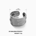 Anello regolabile in acciaio inossidabile argento con trama irregolare ed effetto martellato - Stile Largo (4.2g) / Color Acciaio