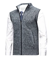 Detail of grey knitted vest showing stand collar, metal zipper, and premium textured fabric - M / Dark Gray