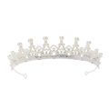 Elegante corona da sposa argento con perle bianche e strass scintillanti su sfondo bianco - Stile HG286 D - Base Argentata Strass Bianchi e Perla Crema