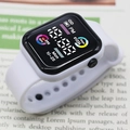 Student sports electronic watch with white silicone strap and luminous digital display screen - White