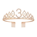 Corona in strass oro rosa con numero 3 e pettini integrati per la festa di compleanno - 3Y