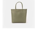 Handmade olive green woven straw tote bag with sturdy top handles for summer vacation - Large / Dark Green