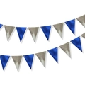 Blue and silver metallic triangle flag banner for birthday party and festive decoration - 12Pcs Blue and Silver Mixed Triangle Bunting