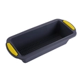 Rectangular non-stick loaf pan with yellow silicone handles and textured bottom - Dark Grey with Yellow Handle