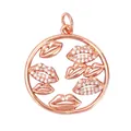 Rose gold round hollow pendant with sparkling zircon lip patterns for DIY jewelry - M184315R Lip Hollow Disc Rose Gold