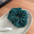 Dark green textured scrunchie made of bubble fabric for elegant ballet hair styling - Green Large