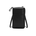 Vertical black PU leather phone bag with zipper closure and long crossbody strap - Black