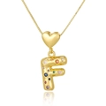 Detailed close-up of heart pendant with letter F and colorful zircon stones - Letter F