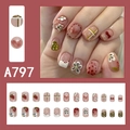 Set di unghie finte con fragole rosse e margherite in uno stile rosa dolce - Stile Dipinto Margherita Fragola Rosso Rosa (A797)