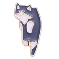 Funny cartoon cat enamel pin in navy blue and pink with a golden metal frame - Blue and Pink Reclining Cat