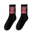 Black athletic crew socks featuring red YES YOU CAN text and pink wave border - One Size (Plus Size) / YES YOU CAN Slogan / Black No.15