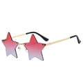 Detail of star-shaped rimless sunglasses with red to purple gradient lenses and gold metal arms - Red Blue Gradient