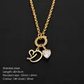 Gold plated stainless steel necklace with initial D and heart zircon pendants DIY jewelry - Letter D(XNL0085) / Gold