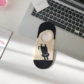 Beige low-cut boat socks featuring a cute black cat pattern with black toe detail - Black Cat