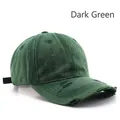 Vintage dark green distressed cotton baseball cap with worn-out details and curved brim - Dark Green