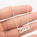 Silver stainless steel 2015 birth year pendant necklace with gothic font on O-chain - 2015 / Steel