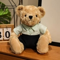 Brauner Plüsch-Teddybär mit minzgrün gestreiftem Hemd und blauer Hose für Kinder - Grün gestreifter Anzug - Männlich