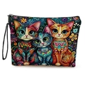 Floral canvas cat makeup bag with zipper closure and artistic hand-painted feline design - Artistic Colorful Cat Print (Style 1) / 17*25cm (Linen) with Strap