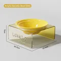 Yellow ceramic pet bowl with clear acrylic stand and lovely embossed design - Yellow Deep Bowl + Yellow Gradient Stand