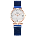 Elegant blue Milanese loop quartz watch with diamond dial and rose gold case - Blue