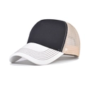 Cappello trucker a tre colori con fronte nera, visiera bianca e rete posteriore beige - Nero/Bianco/Rete Crema