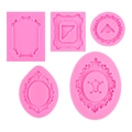 Lot de 5 moules en silicone rose avec cadres de relief vintage européen pour décoration de gâteaux - Ensemble Complet / Rose