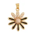 Golden tulip flower pendant with black enamel finish and sparkling white zircon stones - Gold Black Petal Partially Zirconia Daisy
