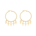 Goldene Edelstahl-Creolen mit fünf hängenden Kreuzanhängern im Boho-Punk-Stil für Damen - Kreuz Stil / Gold