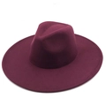 Classic wide-brim wool fedora hat in deep wine red with a pinched crown for men and women - M (56-58cm) / Burgundy
