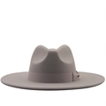 Classic mid-grey wide brim wool fedora hat with matching grosgrain band for autumn winter - M (56-58cm) / Gray