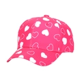 Vibrant pink tie-dye baseball cap for kids featuring white heart print patterns - 52-54cm / Peach Pink Base White Heart Print (F)