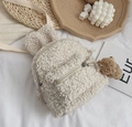 Cute beige lamb wool mini backpack for kids with bunny ears and a plush bear pendant - Single Bag (No Pendant) / White