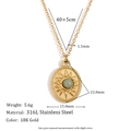 Collier en acier inoxydable plaqué or 18K avec pendentif soleil et pierre verte - Collier Pendentif en Pierre Naturelle Soleil Ovale - Or