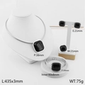 Silber-Stahlschmuck-Set mit quadratischem schwarzem Achat Halskette Ohrringe Armband - Einheitsgröße Ring / Stahl Schwarz (KS220746-LX)