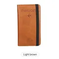 Light brown leather passport holder travel wallet with elastic band closure - Light Brown