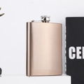 Portable 8oz stainless steel hip flask in a premium brushed bronze metallic finish - Rose Gold