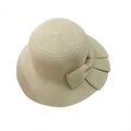 Detailaufnahme von Strohhut-Struktur mit eleganter seitlicher Schleife - M (56-58cm) / Beige
