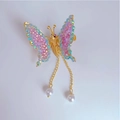 Moving butterfly hair clip with pink and blue gradient beads and pearl tassels - Purple Rhinestone Butterfly (Tassel Style) (F0003) / Gold/Iridescent