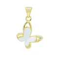Pendentif papillon doré avec émail blanc et zircon pour la fabrication de colliers - Blanc