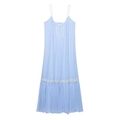 Vestido azul claro de tirantes finos con ribete de encaje blanco y tela arrugada - S / Azul Cielo