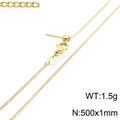 Adjustable 18k gold plated box chain necklace, 1mm thin link chain for women, 500mm length - 500mm x 1mm / Gold (1.5g) (KN293056-ZWY)