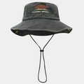 Detail of California Republic bear embroidery on washed dark grey hiking bucket hat - One Size / Army Green