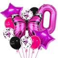 Hot pink and black party balloon kit with butterfly and number zero foil shapes - Rose Red Butterfly Number 0