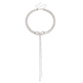 Silver bow necklace with sparkling rhinestones and elegant long tassel detail - Silver